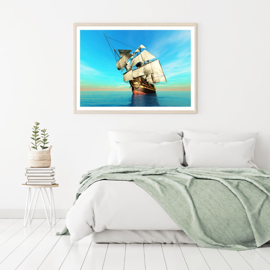 Boat on Sea Digital Painting Home Decor Premium Quality Poster Print Choose Your Sizes