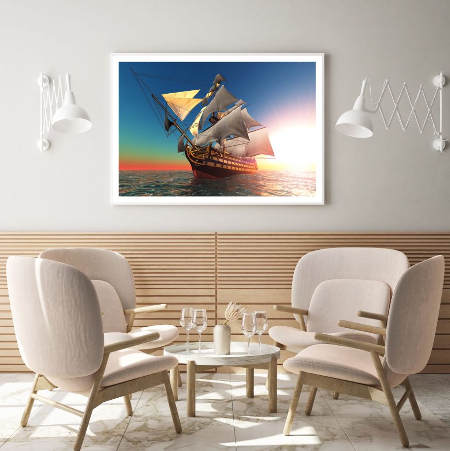 Boat on Sea Digital Painting Home Decor Premium Quality Poster Print Choose Your Sizes