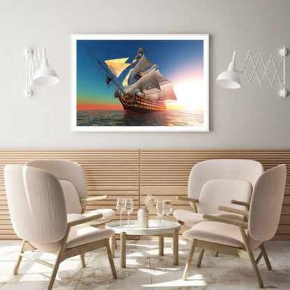 Boat on Sea Digital Painting Home Decor Premium Quality Poster Print Choose Your Sizes