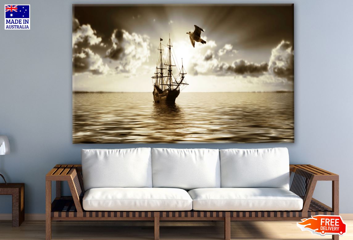 Vintage Ship Sailing on Beach Photograph Print 100% Australian Made