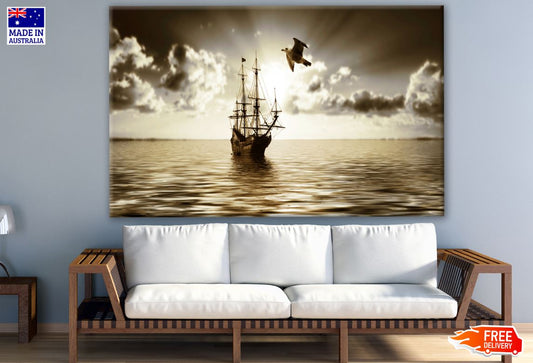 Vintage Ship Sailing on Beach Photograph Print 100% Australian Made