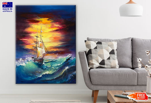 Ship Sailing on Beach Watercolor Painting Print 100% Australian Made