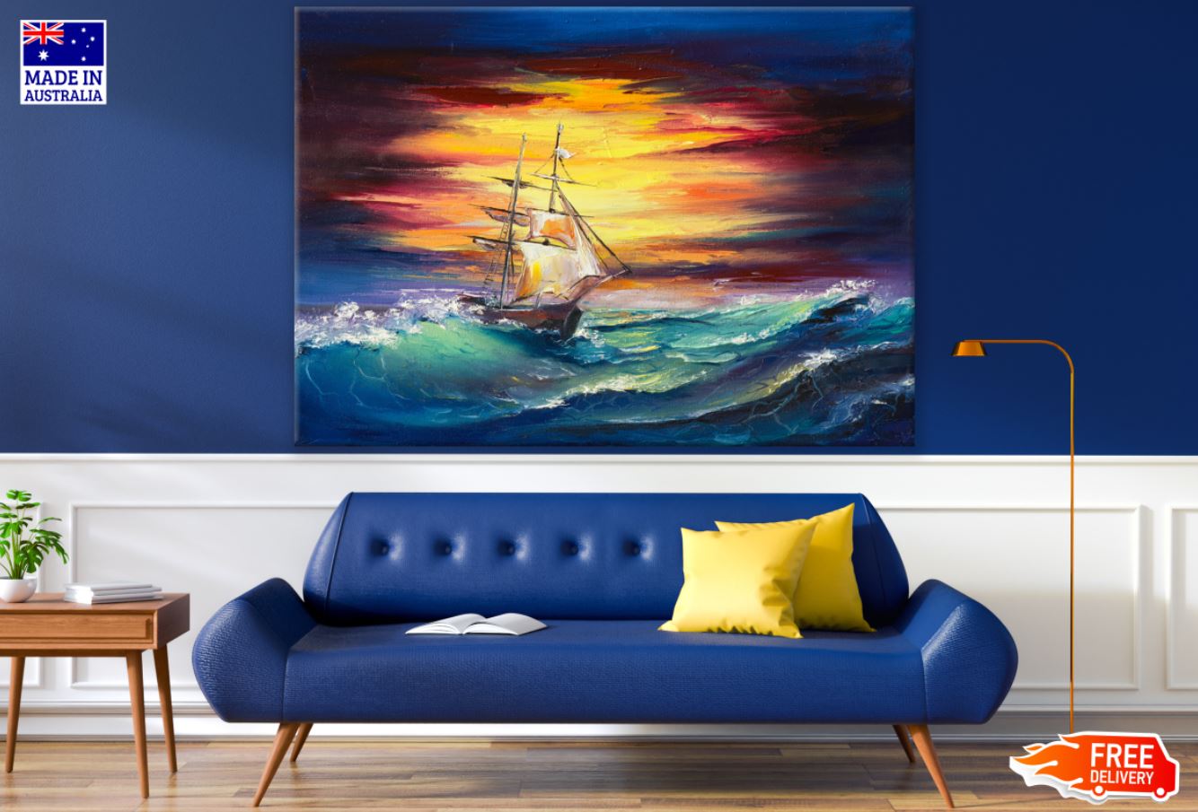 Ship on Rough Sea Oil Painting Print 100% Australian Made