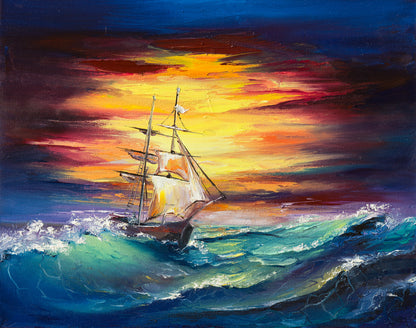 Ship on Rough Sea Oil Painting Print 100% Australian Made