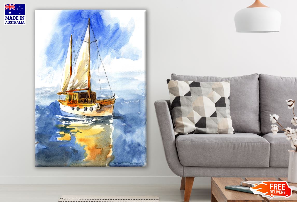 Ship Sailing on Beach Watercolor Painting Print 100% Australian Made