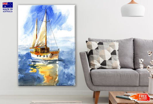 Ship Sailing on Beach Watercolor Painting Print 100% Australian Made