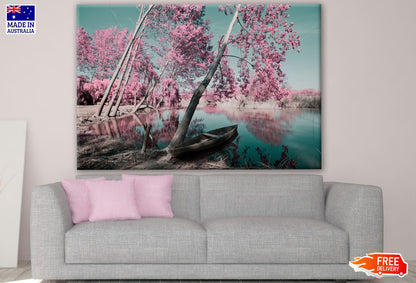 Rose Leafy Tree Forest & Boat on Lake Photograph Print 100% Australian Made