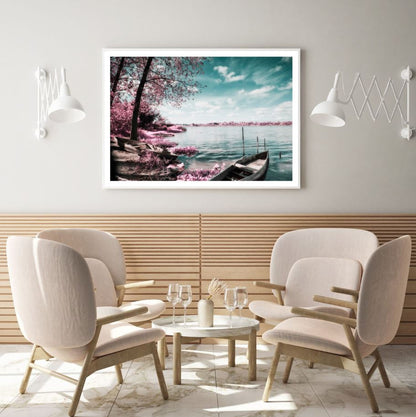Boat on Lake Scenery View Photograph Home Decor Premium Quality Poster Print Choose Your Sizes
