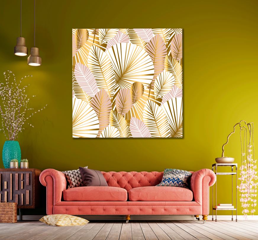 Square Canvas Gold & Rose Abstract Leaves High Quality Print 100% Australian Made