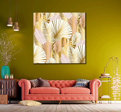 Square Canvas Golden Leaves Abstract Design High Quality Print 100% Australian Made