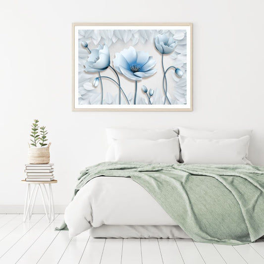 Blue & White Flowers 3D Design Home Decor Premium Quality Poster Print Choose Your Sizes