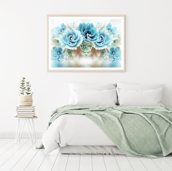 Blue & White 3D Floral Design Home Decor Premium Quality Poster Print Choose Your Sizes