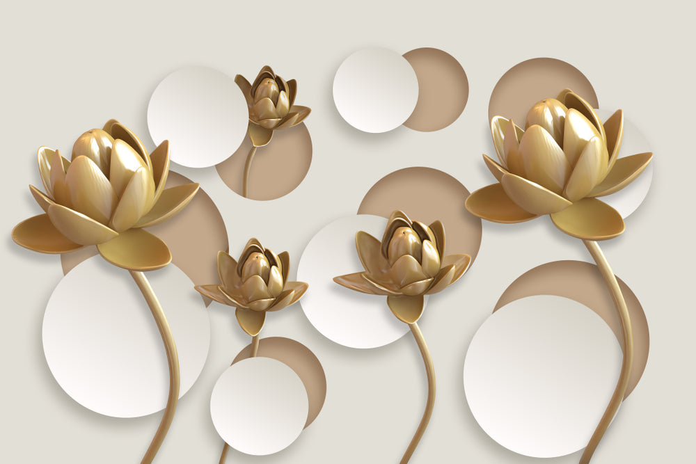 Golden Abstract Flowers Design Print 100% Australian Made