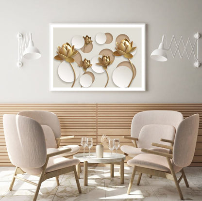Gold & White Flowers 3D Design Home Decor Premium Quality Poster Print Choose Your Sizes