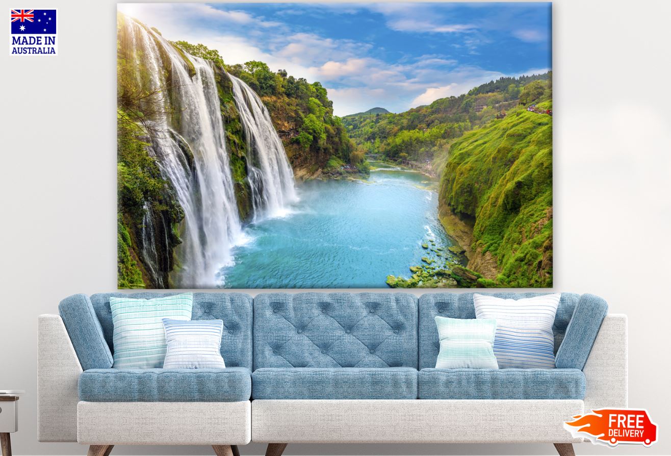 Waterfall Falling to River Scenery Photograph Print 100% Australian Made