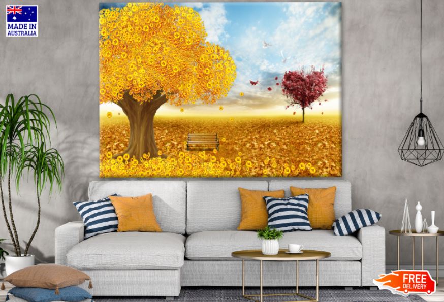 Autumn Tree & Heart Abstract Design Print 100% Australian Made