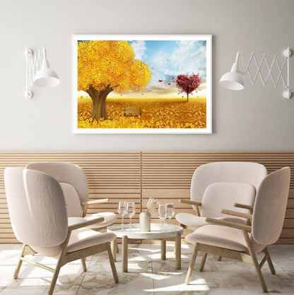 Yellow Tree & Heart Shaped Trees Design Home Decor Premium Quality Poster Print Choose Your Sizes