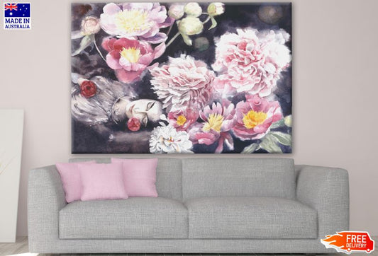 Girl & Colorful Flowers Watercolor Painting Print 100% Australian Made