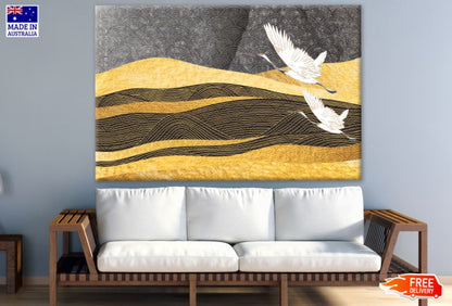 Flying Swans & Gold Abstract Design Print 100% Australian Made