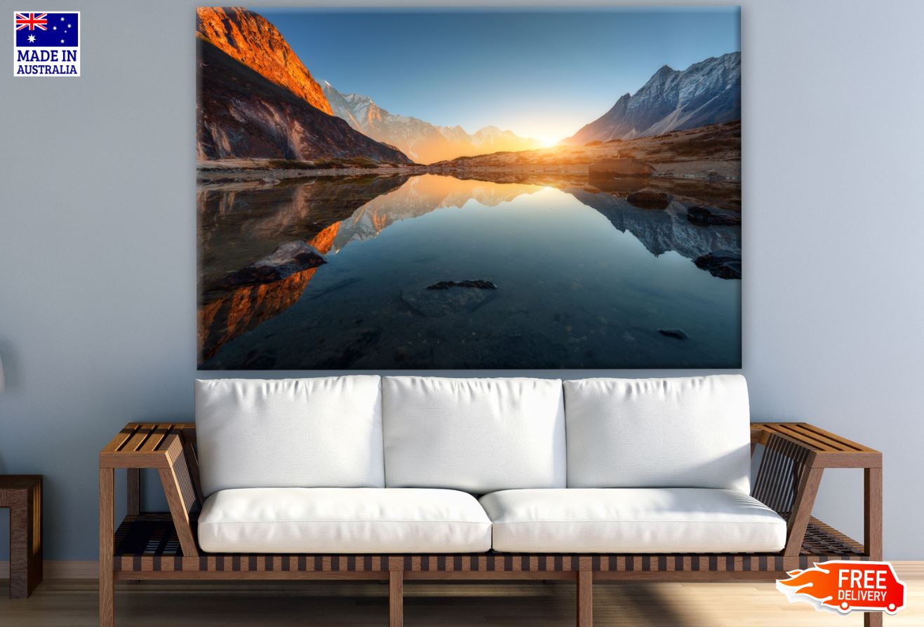 Lake in Mountains Sunset Scenery Photograph Print 100% Australian Made