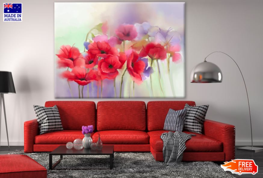 Red Poppy Flowers Watercolor Painting Print 100% Australian Made