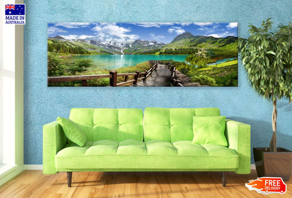 Panoramic Canvas Mountain Lake View Scenery Photograph High Quality 100% Australian made wall Canvas Print ready to hang