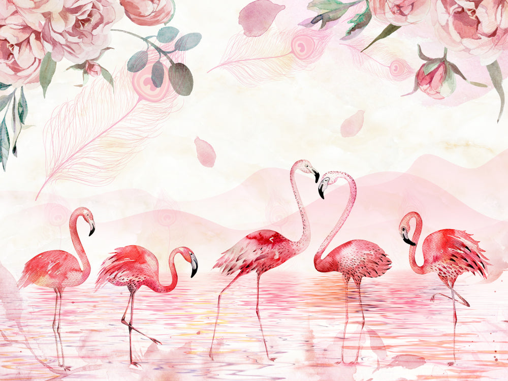 Flamingo Birds & Flowers Painting Home Decor Premium Quality Poster Print Choose Your Sizes