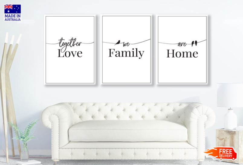 3 Set of Love Family Home Quote B&W Design High Quality Print 100% Australian Made Wall Canvas Ready to Hang