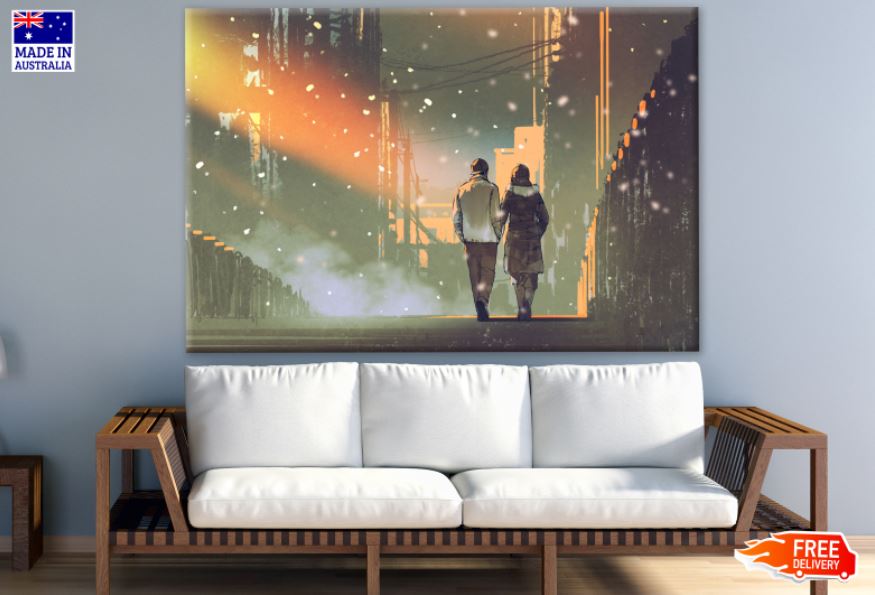 Couple Walking in City Street Painting Print 100% Australian Made