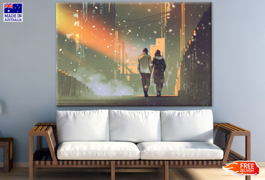 Couple Walking in City Street Painting Print 100% Australian Made