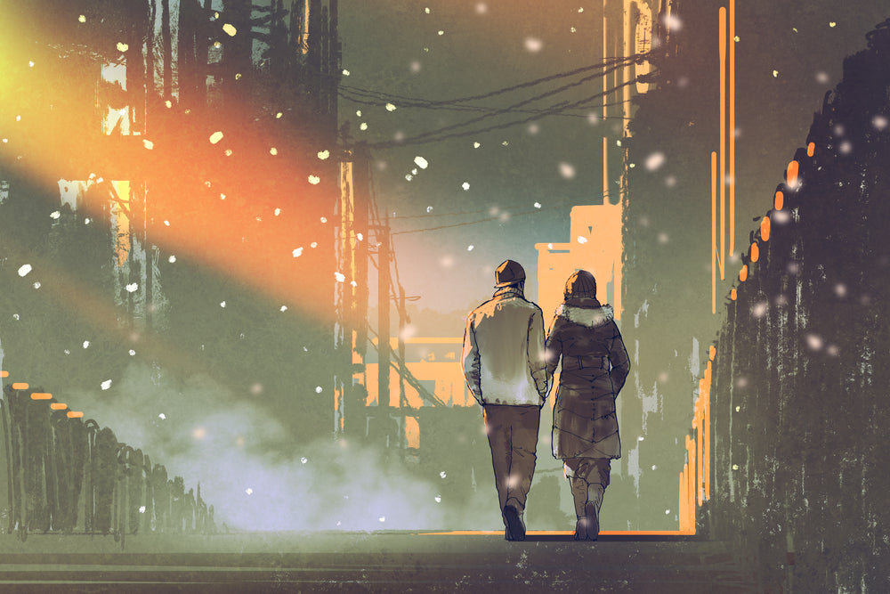 Couple Walking in City Street Painting Print 100% Australian Made