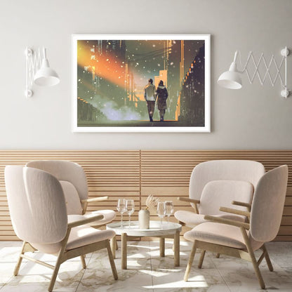 Couple Walk Along the Street Painting Home Decor Premium Quality Poster Print Choose Your Sizes