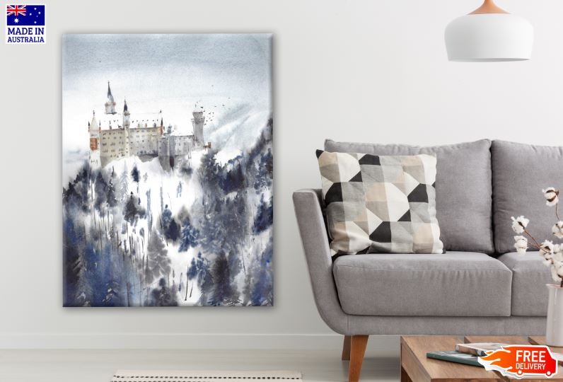 Castle on Hill Watercolor Painting Print 100% Australian Made