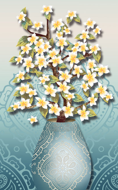 Golden Flowers & Blue Vase 3D Design Print 100% Australian Made