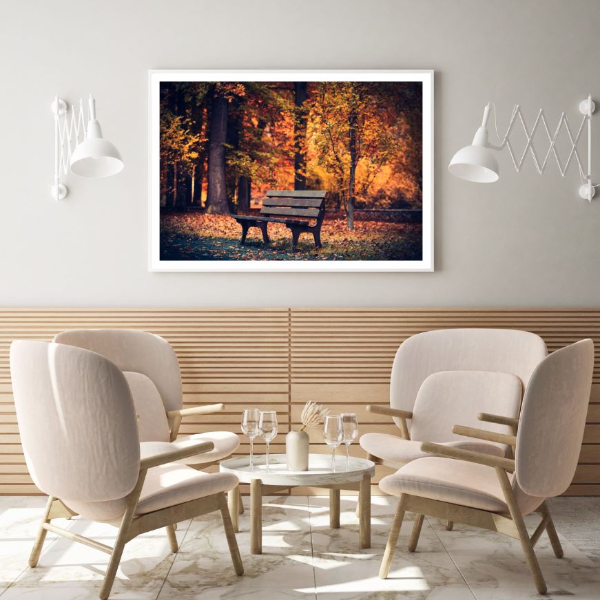 Bench in Autumn Park Photograph Home Decor Premium Quality Poster Print Choose Your Sizes