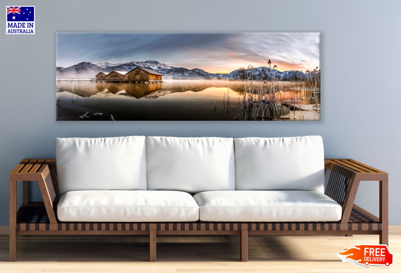 Panoramic Canvas Mountain Lake View Scenery Photograph High Quality 100% Australian made wall Canvas Print ready to hang