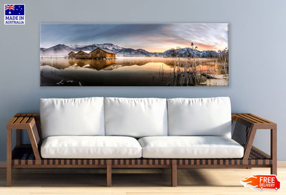 Panoramic Canvas Mountain Lake View Scenery Photograph High Quality 100% Australian made wall Canvas Print ready to hang
