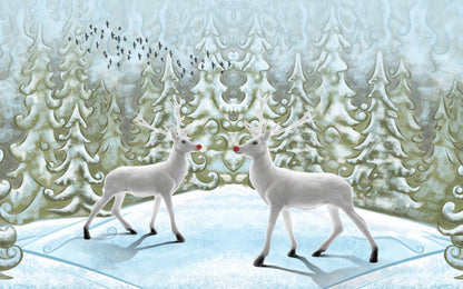 Reindeers in Forest Painting Home Decor Premium Quality Poster Print Choose Your Sizes