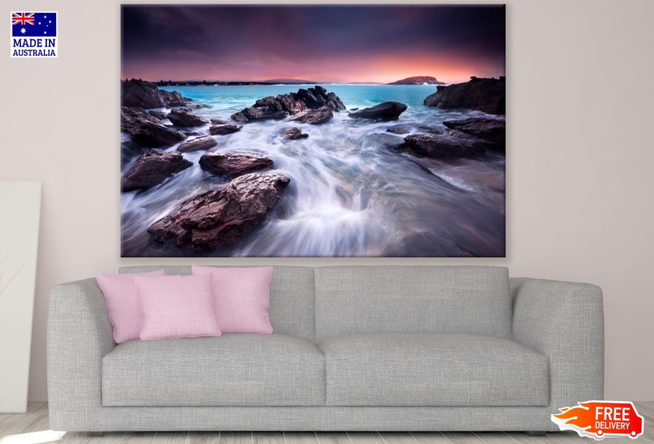 Sea with Rocks Sunset View Photograph Print 100% Australian Made