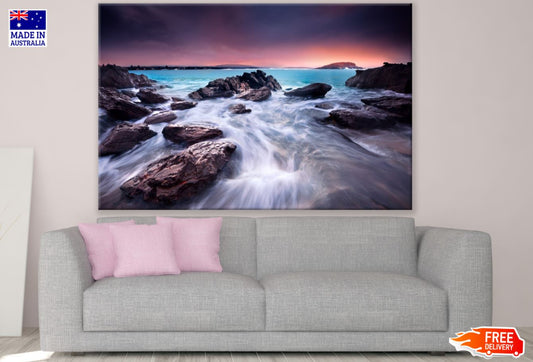 Sea with Rocks Sunset View Photograph Print 100% Australian Made