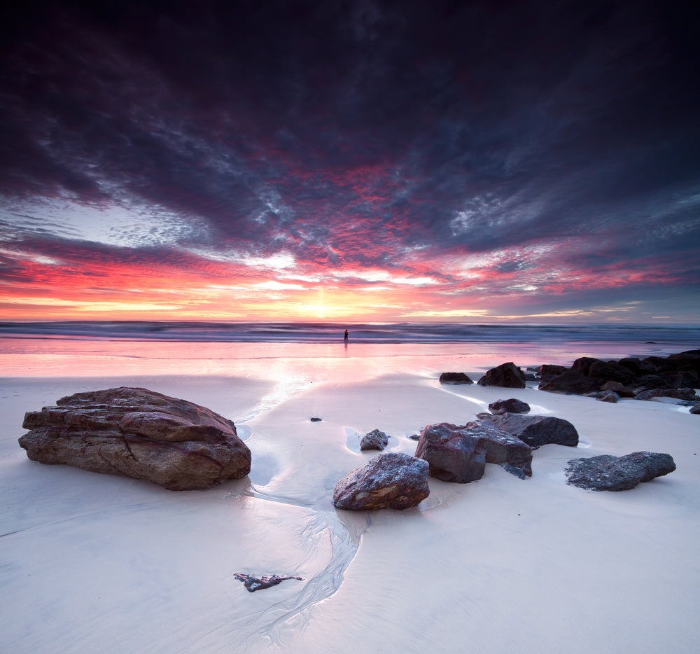 Square Canvas Sea with Rocks Sunset Photograph High Quality Print 100% Australian Made