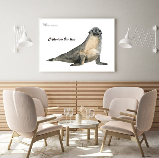 Sea Lion Watercolor Painting Home Decor Premium Quality Poster Print Choose Your Sizes