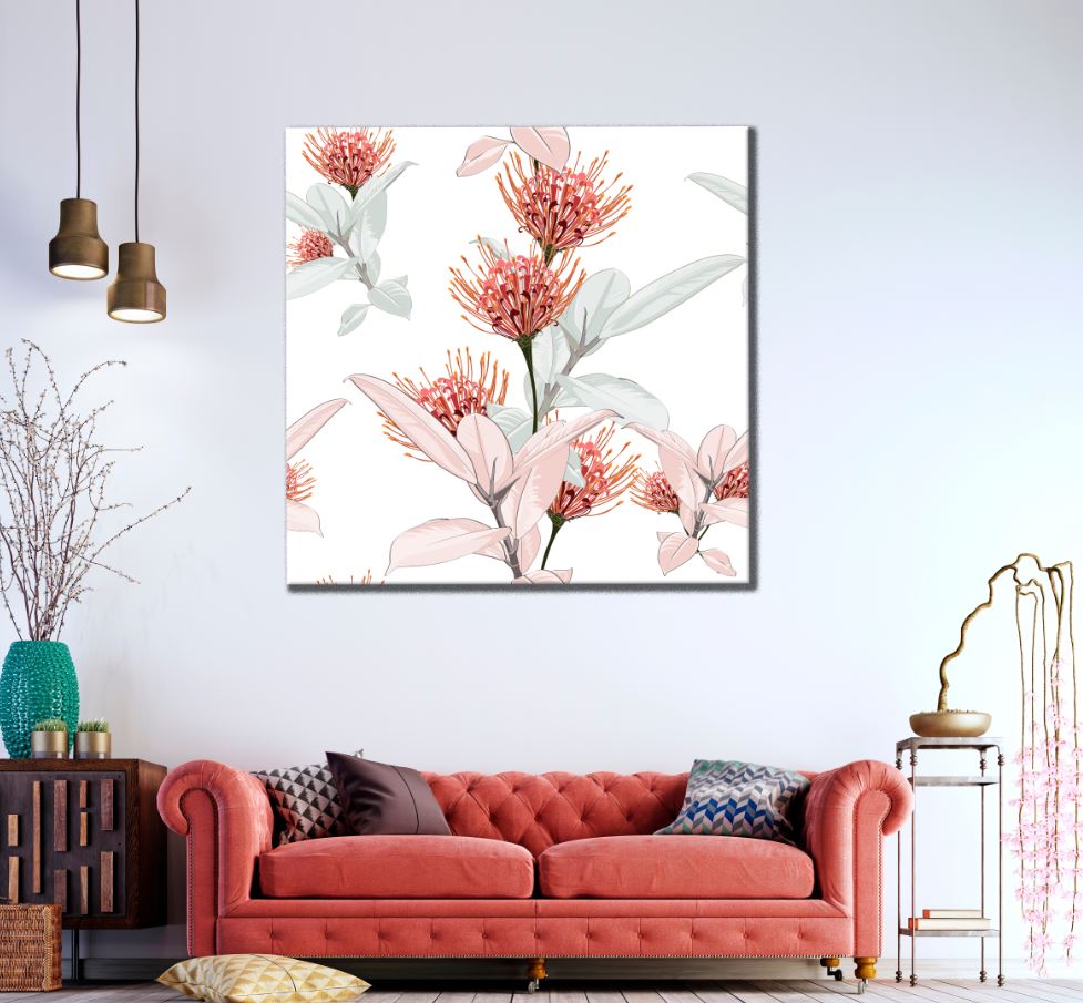 Square Canvas Red Flowers Painting High Quality Print 100% Australian Made