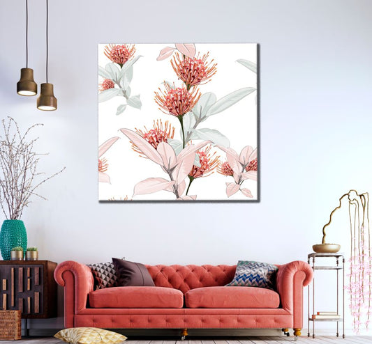 Square Canvas Red Flowers Painting High Quality Print 100% Australian Made