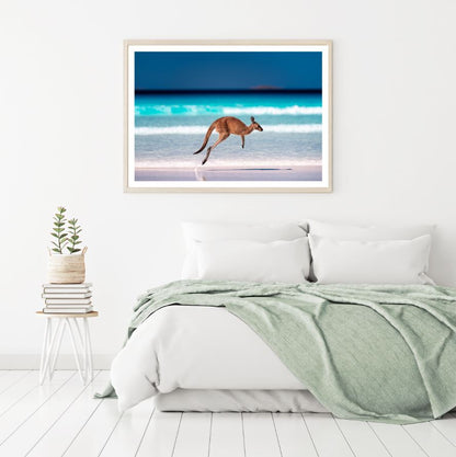 Kangaroo Running at Beach Photograph Home Decor Premium Quality Poster Print Choose Your Sizes
