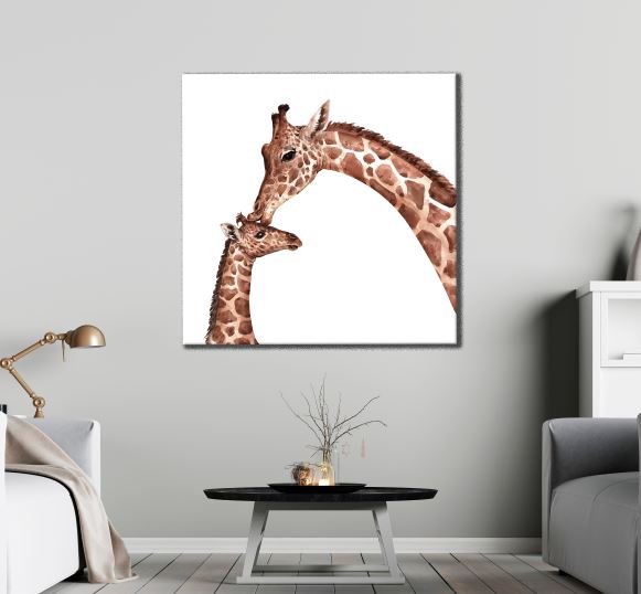 Square Canvas Giraffes Watercolor Painting High Quality Print 100% Australian Made