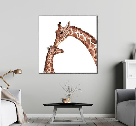 Square Canvas Giraffes Watercolor Painting High Quality Print 100% Australian Made