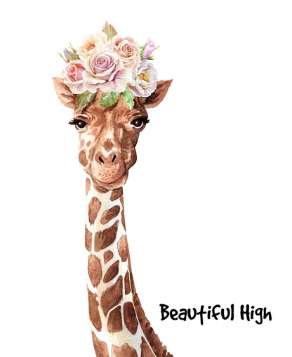 Giraffe with a Floral Headdress Watercolor Painting Print 100% Australian Made