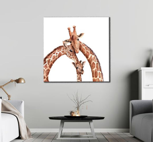 Square Canvas Giraffes Watercolor Painting High Quality Print 100% Australian Made