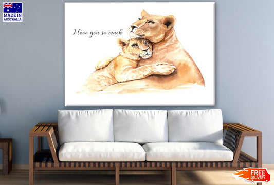 Lioness & Cub Watercolor Painting Print 100% Australian Made